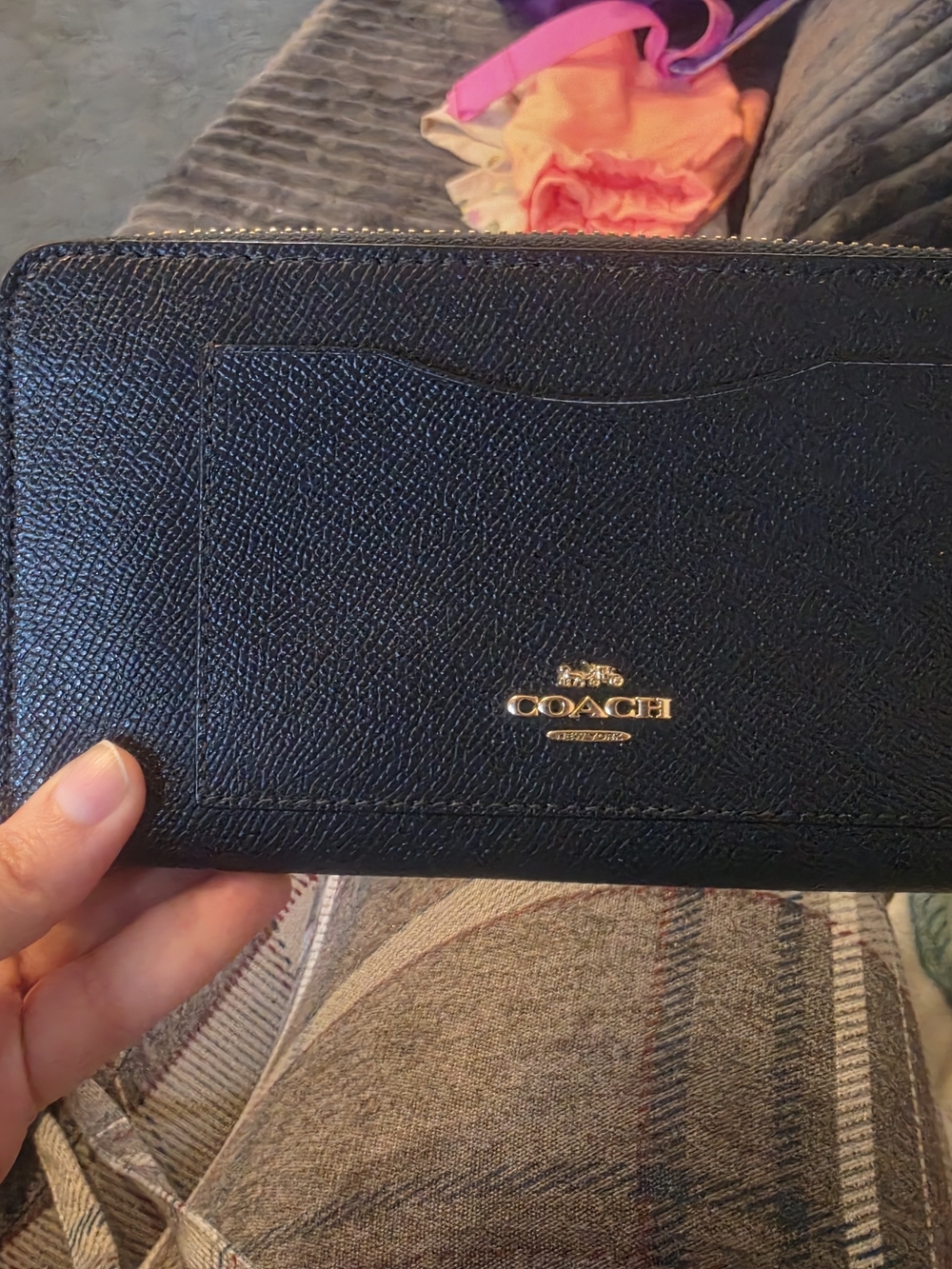 Coach Dark Navy Leather Zip Wallet